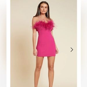 Pink mini dress with feather detail